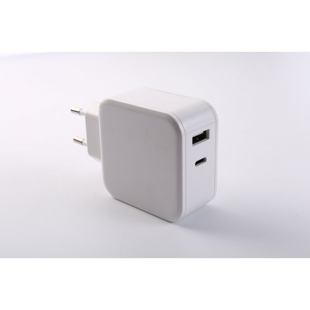 32W dobbel USB-A/C vg lader - EU - hvid