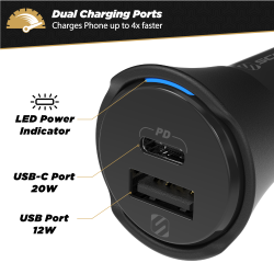 Powervolt dobbel hurtig billader 32 watt USB-C og USB-A - sort