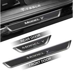 Indstigningslister med lys - sort brstet stl - Tesla Y