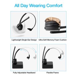 Naztech N980 BT headset m/ladestation - sort