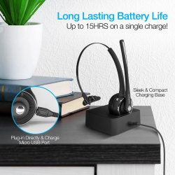 Naztech N980 BT headset m/ladestation - sort