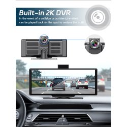 10,26&#34; multimedia skrm med indbygget dashcam og trdls Apple Carplay & Android Auto