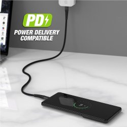 Strikeline Braided ladekabel lightning til USB-C - 240 cm - sort