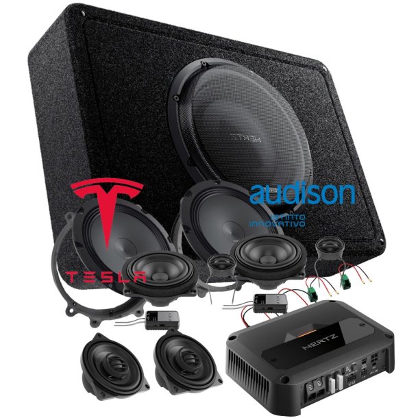 Tesla lydpakke til Model 3 og Y, for 3 vejs, center og subwoofer