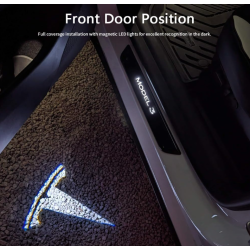 Indstigningslister med lys - sort brstet stl - Tesla 3