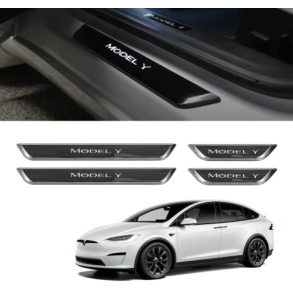 Indstigningslister med lys - sort brstet stl - Tesla Y