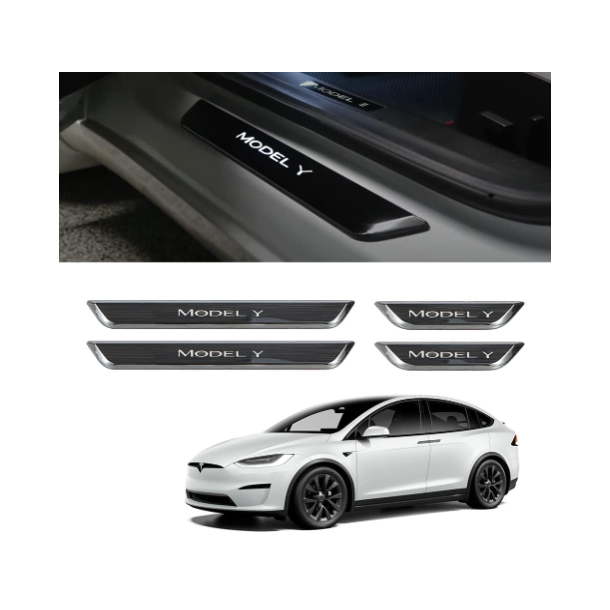 Indstigningslister med lys - sort brstet stl - Tesla Y